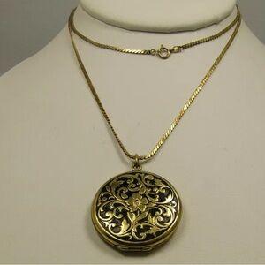 Vintage d G.F. floral locket necklace signed JMI